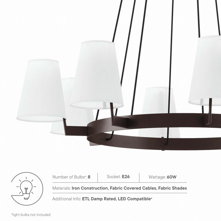 Bronze 8-Light Chandelier with White Fabric Shades