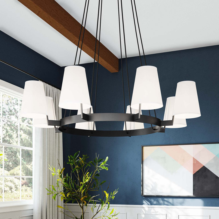 Bronze 8-Light Chandelier with White Fabric Shades