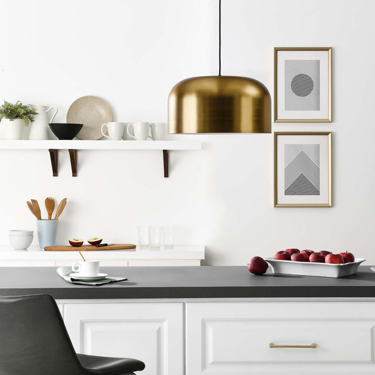 Sleek Contemporary 17" Satin Brass LED Bowl Pendant Light