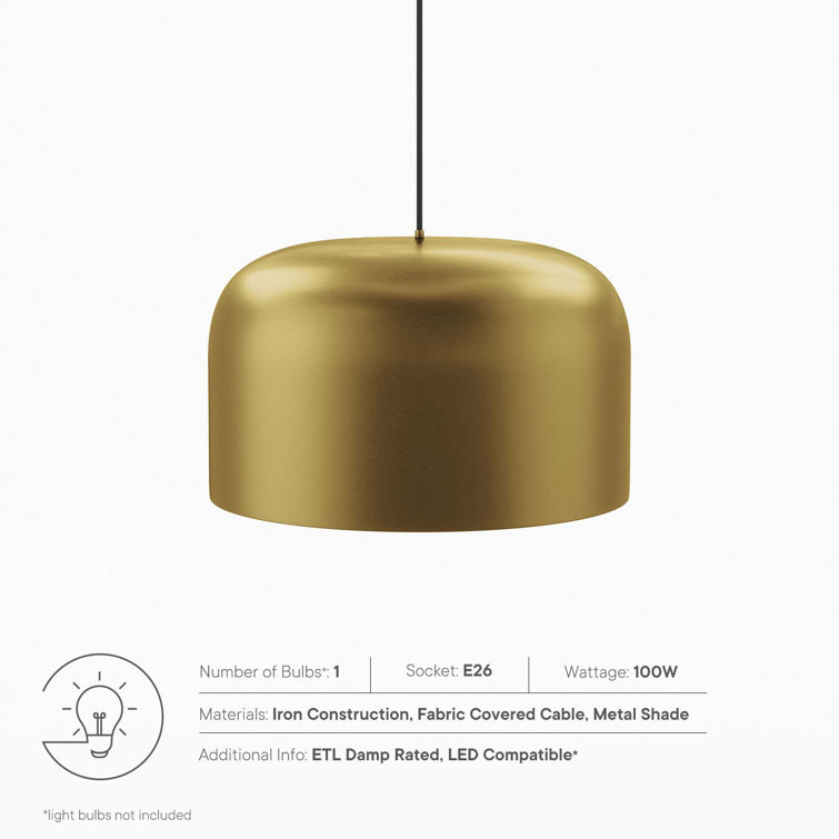 Sleek Contemporary 17" Satin Brass LED Bowl Pendant Light