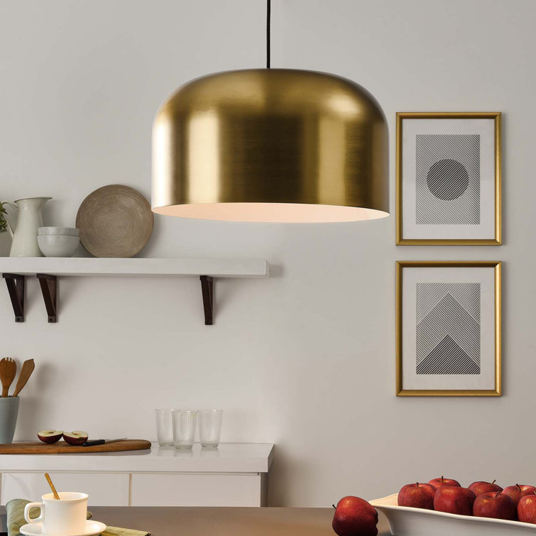 Sleek Contemporary 17" Satin Brass LED Bowl Pendant Light