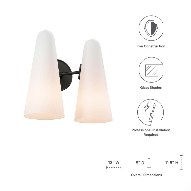 Opal Black Glass Cone 2-Light Wall Sconce