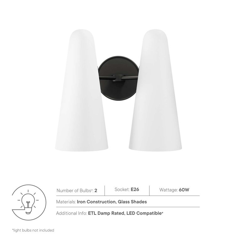 Opal Black Glass Cone 2-Light Wall Sconce