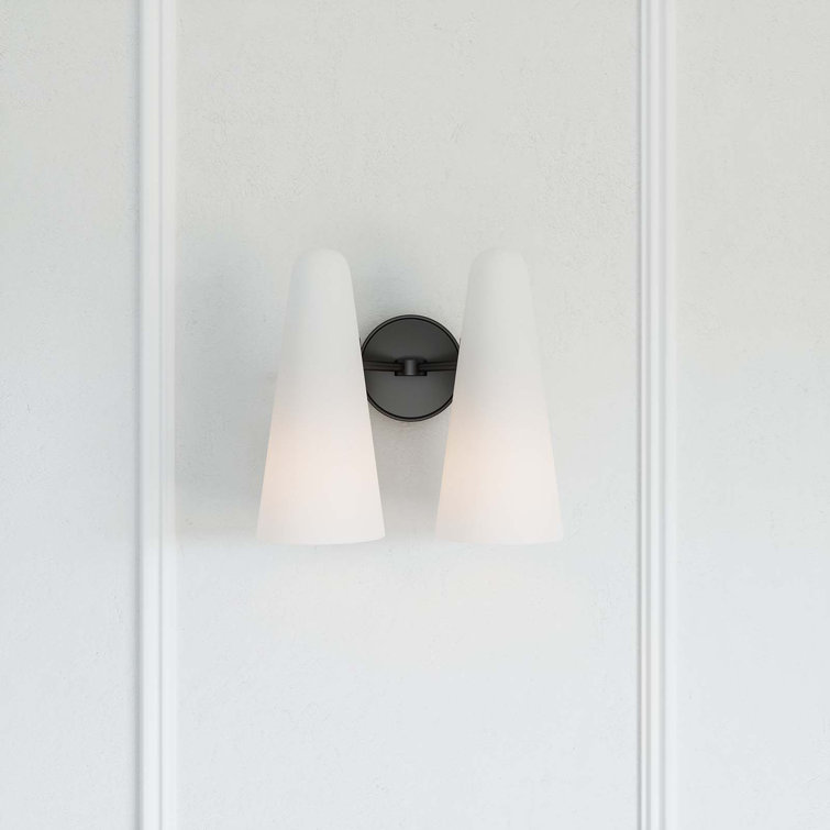 Opal Black Glass Cone 2-Light Wall Sconce