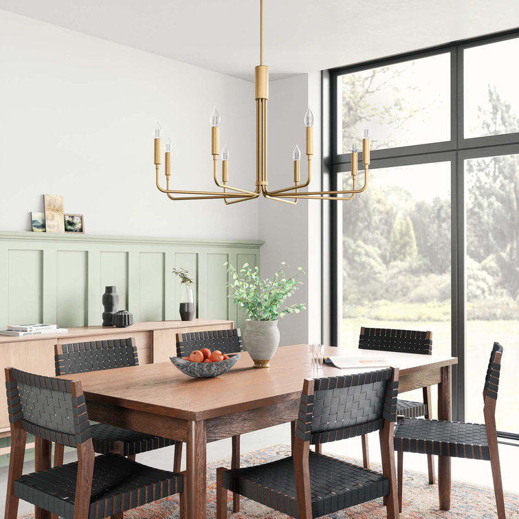 Satin Brass 8-Light Candle Chandelier with Adjustable Rod