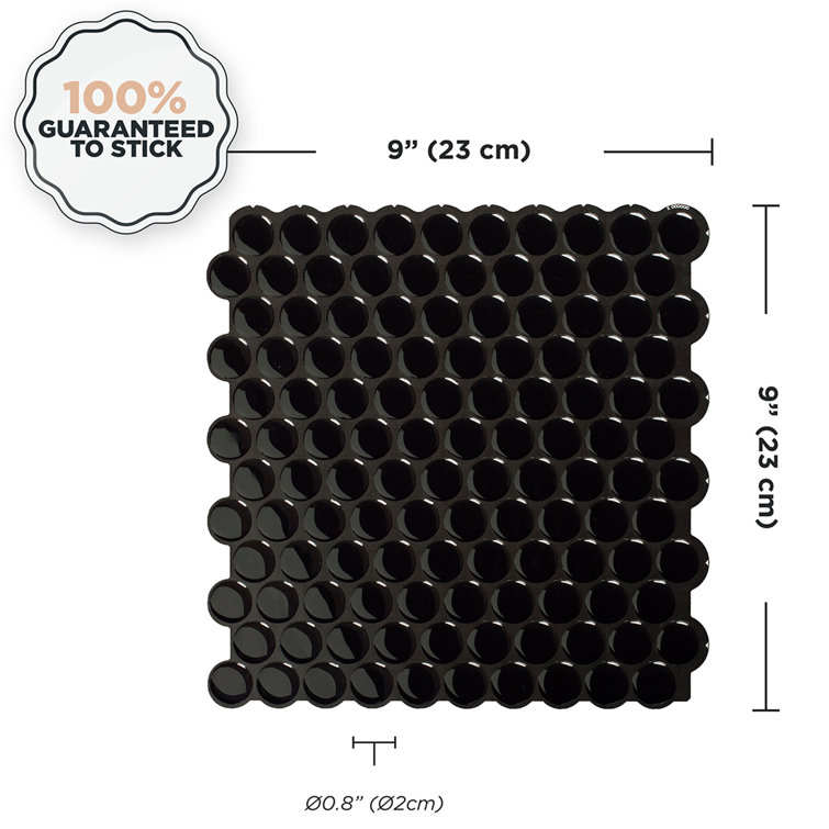 Glossy Black Penny Round Peel and Stick Backsplash Tile