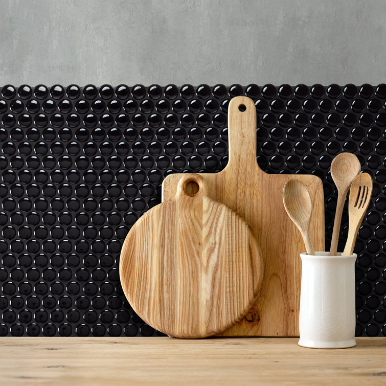 Glossy Black Penny Round Peel and Stick Backsplash Tile