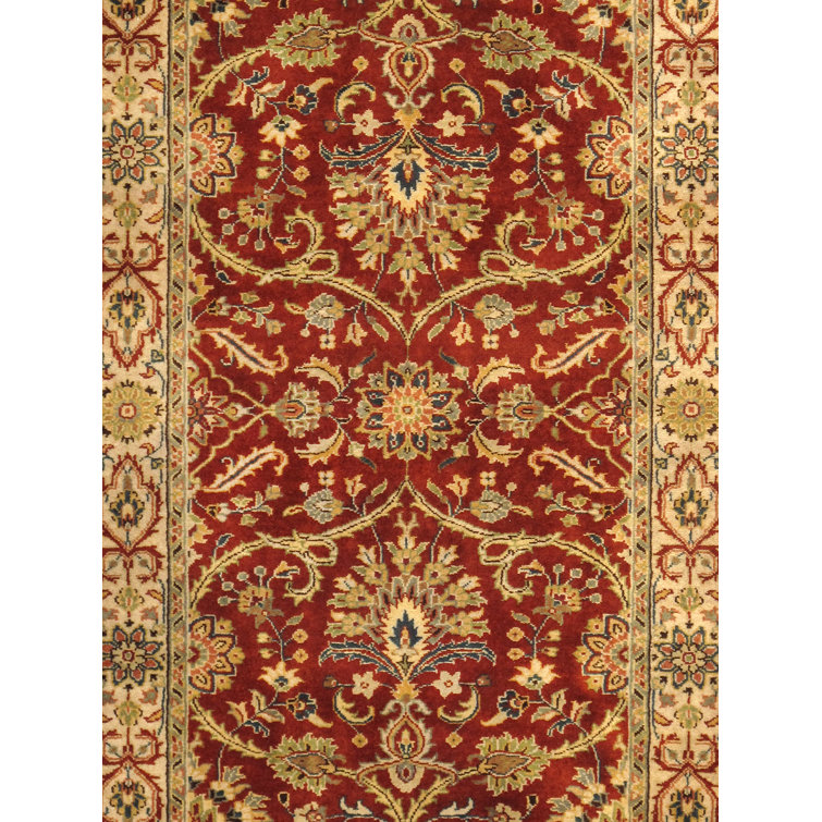 Baku Hand-Knotted Wool and Silk Floral Runner Rug in Rust and Ivory