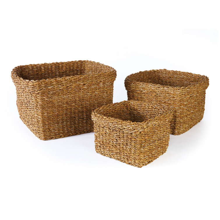 Natural Seagrass Square Storage Baskets, Set of 3