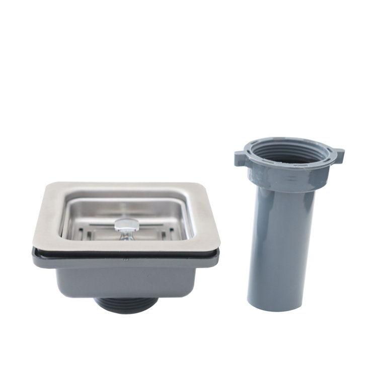 Azuni Square Stainless Steel Kitchen Sink Strainer with Tailpipe