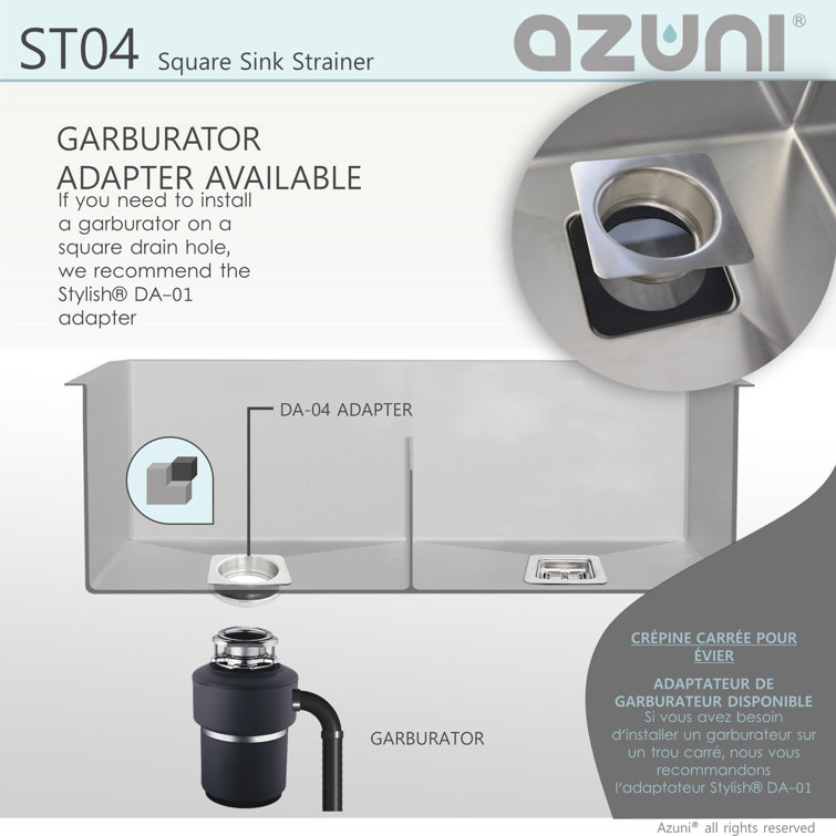 Azuni Square Stainless Steel Kitchen Sink Strainer with Tailpipe