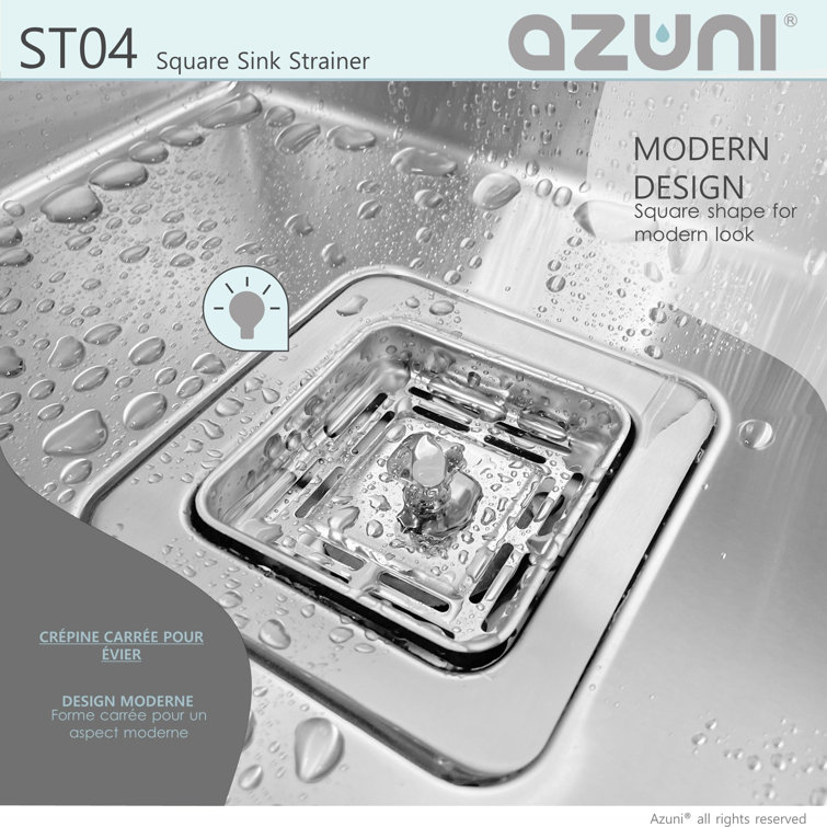 Azuni Square Stainless Steel Kitchen Sink Strainer with Tailpipe