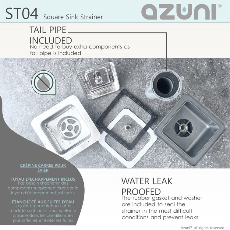 Azuni Square Stainless Steel Kitchen Sink Strainer with Tailpipe