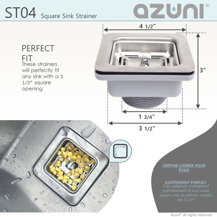 Azuni Square Stainless Steel Kitchen Sink Strainer with Tailpipe