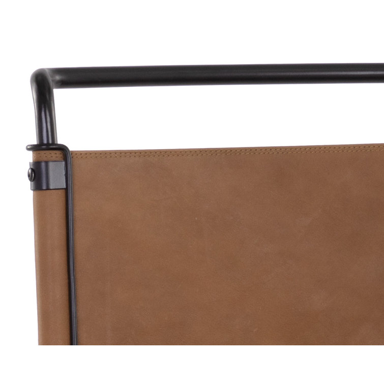 Cognac Leather and Black Steel Counter Stool with Full Back