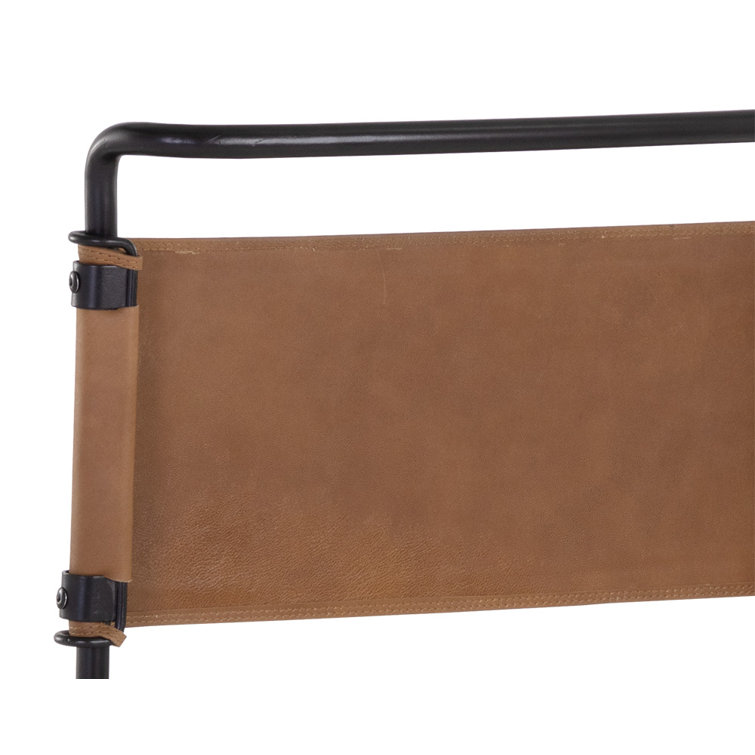 Cognac Leather and Black Steel Counter Stool with Full Back