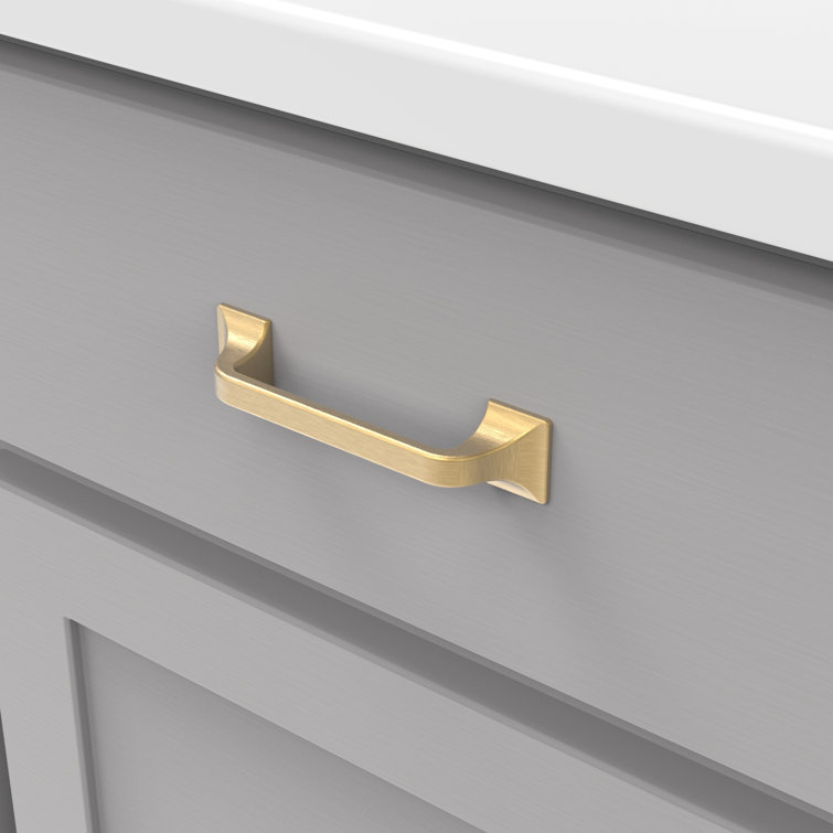 Brushed Golden Brass Kitchen Cabinet Handles, 3-3/4"