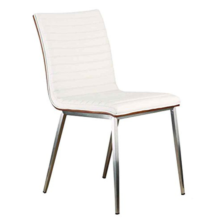 White Faux Leather and Stainless Steel Dining Chair Set
