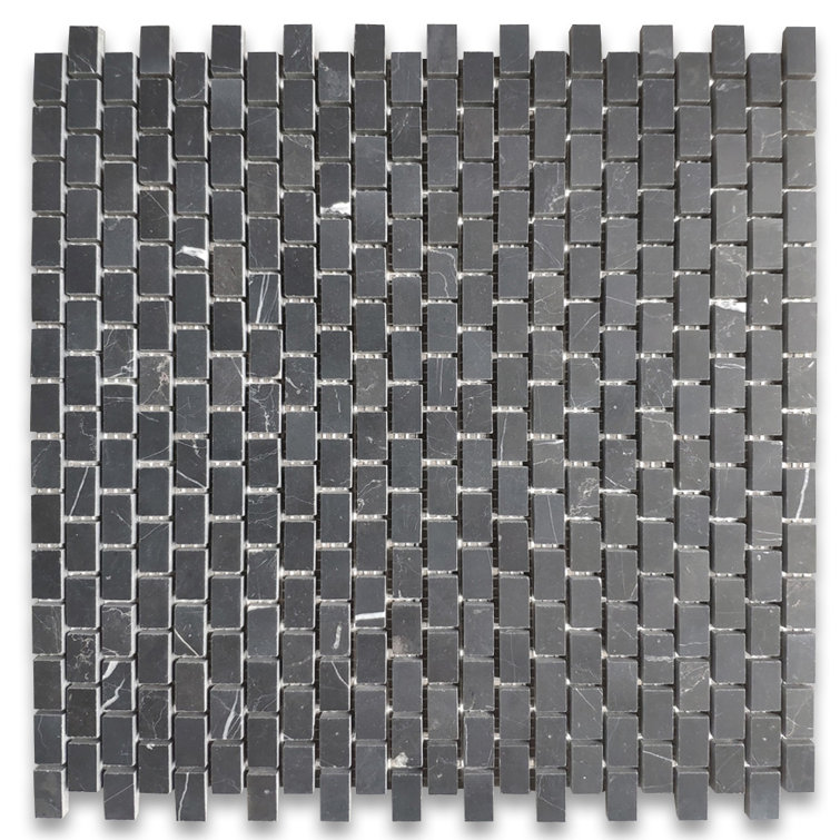 Nero Marquina Honed Marble Mosaic Shower Tile, 12''x12'' Mesh Backed