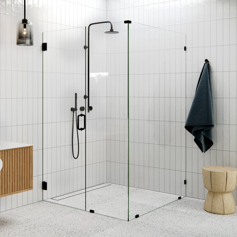 78'' Clear Tempered Glass Frameless Pivot Shower Door in Matte Black