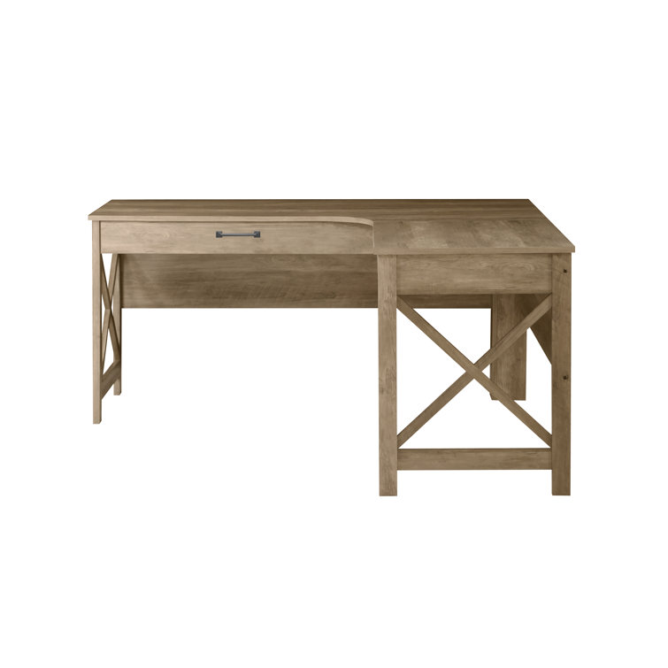 Rustic Oak L-Shaped Farmhouse Corner Desk with Drawer