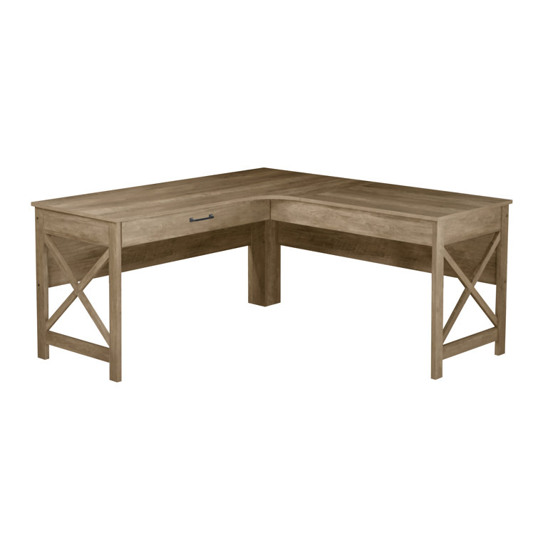 Rustic Oak L-Shaped Farmhouse Corner Desk with Drawer