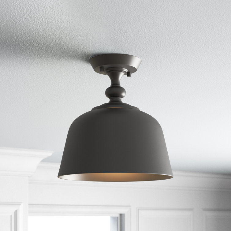 Matte Black Glass and Nickel Semi-Flush Mount Light
