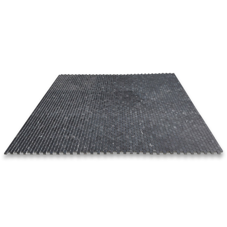 Nero Marquina Honed Marble Mosaic Shower Tile, 12''x12'' Mesh Backed