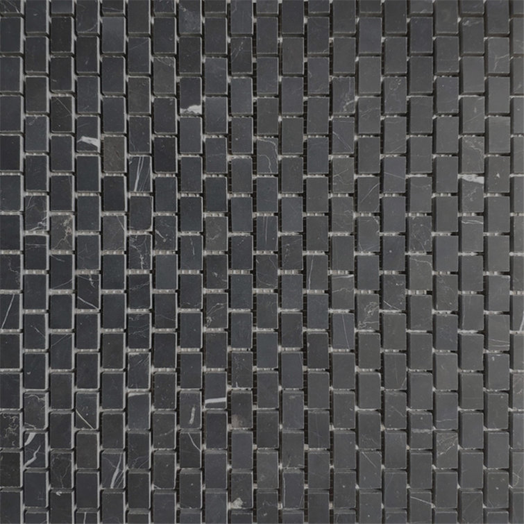 Nero Marquina Honed Marble Mosaic Shower Tile, 12''x12'' Mesh Backed