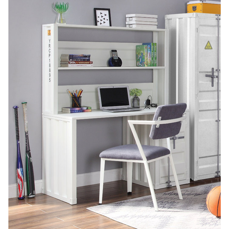 White Wood Writing Desk with Hutch and Drawer