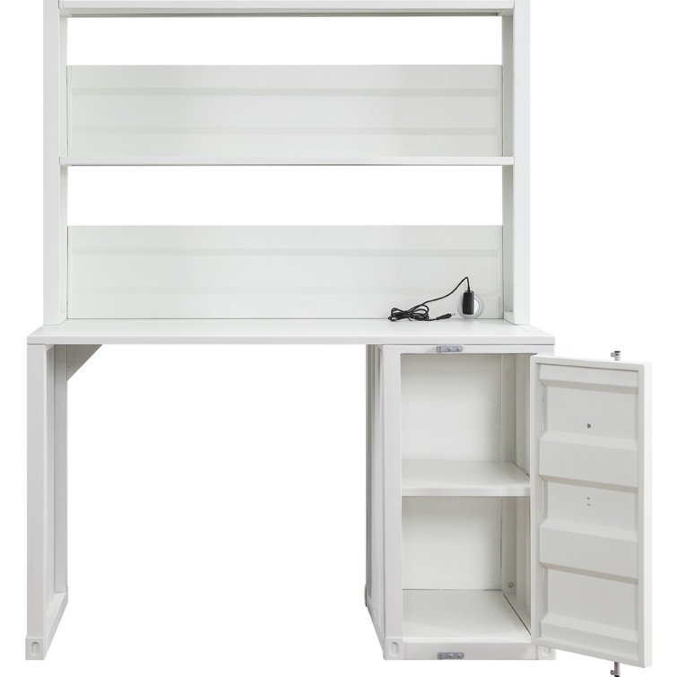 White Wood Writing Desk with Hutch and Drawer
