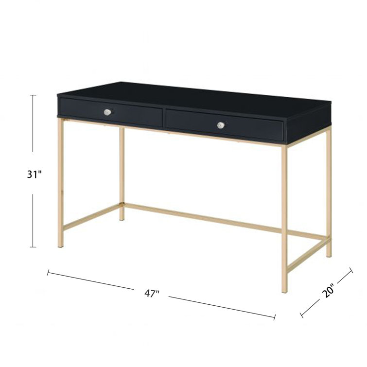 Luxor High Gloss Black & Gold 62" Writing Desk with Drawers