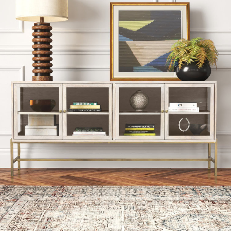 Warner 70'' Gold and White Wood Glass Sideboard