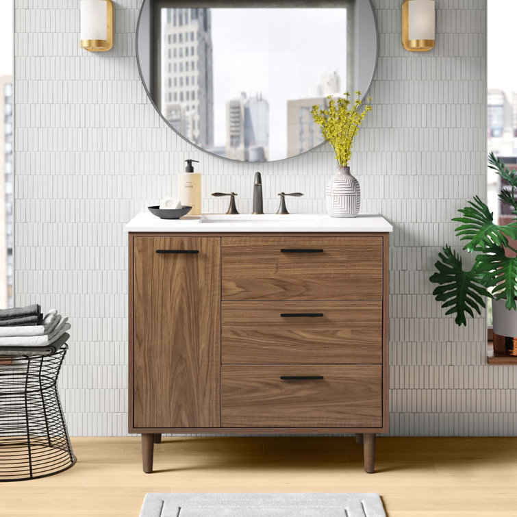 Walnut Freestanding Bathroom Vanity with Porcelain Sink
