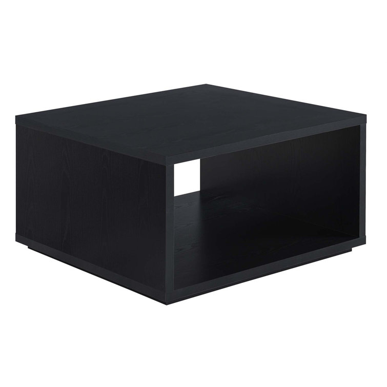 Modern Square Black Coffee Table with Storage Shelf