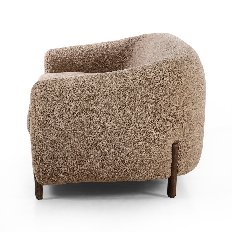 Camel Sheepskin Light Brown Solid Wood Sofa