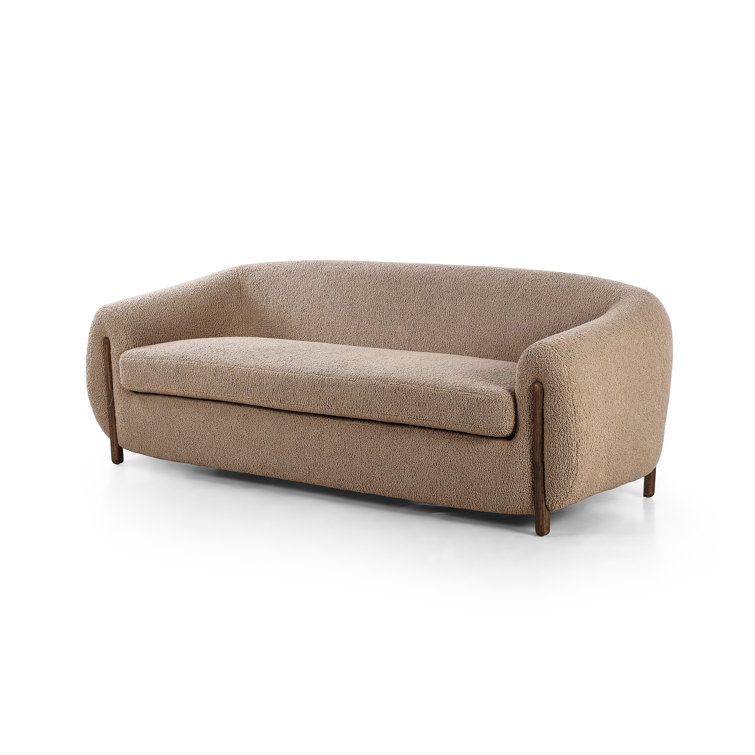 Camel Sheepskin Light Brown Solid Wood Sofa