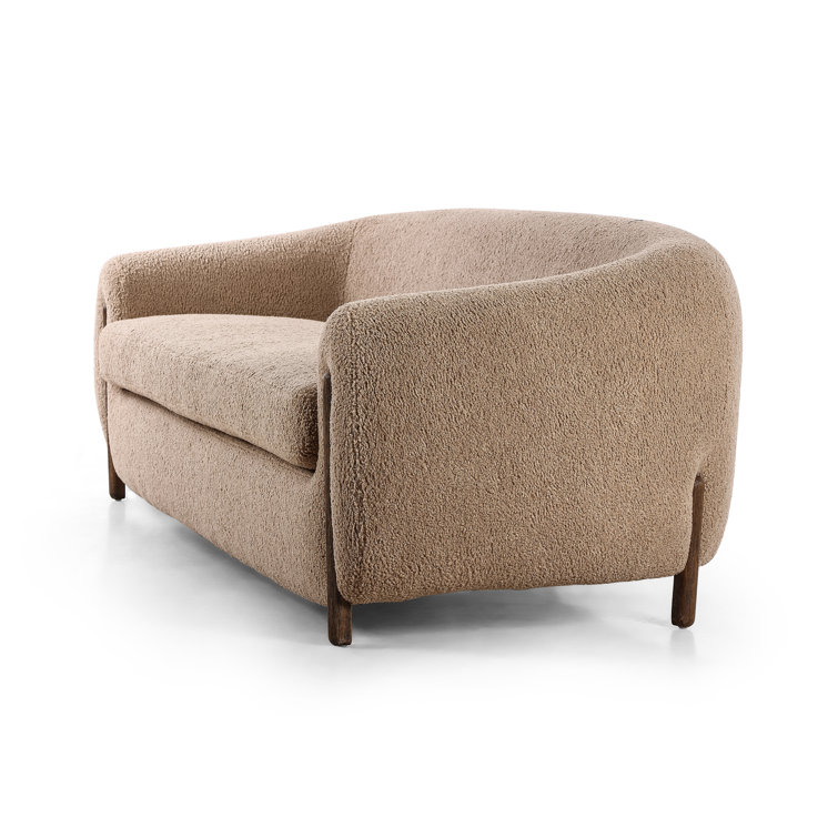 Camel Sheepskin Light Brown Solid Wood Sofa