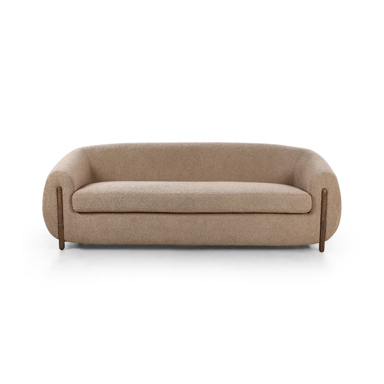 Camel Sheepskin Light Brown Solid Wood Sofa