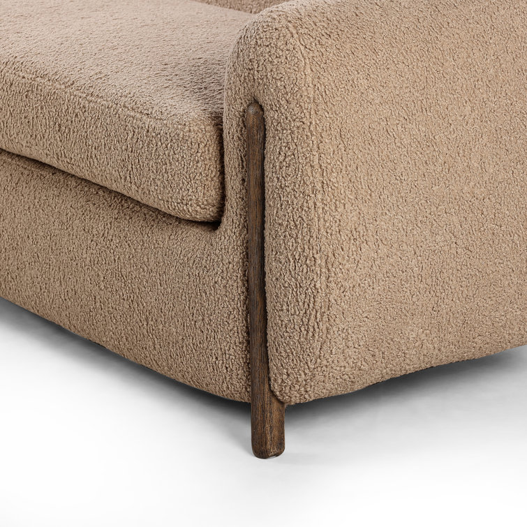 Camel Sheepskin Light Brown Solid Wood Sofa