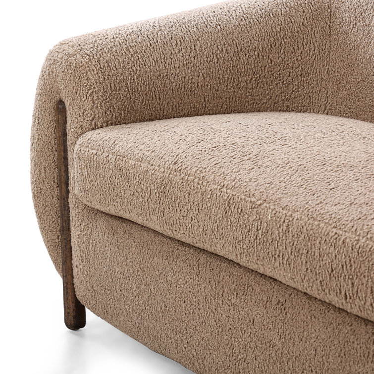 Camel Sheepskin Light Brown Solid Wood Sofa
