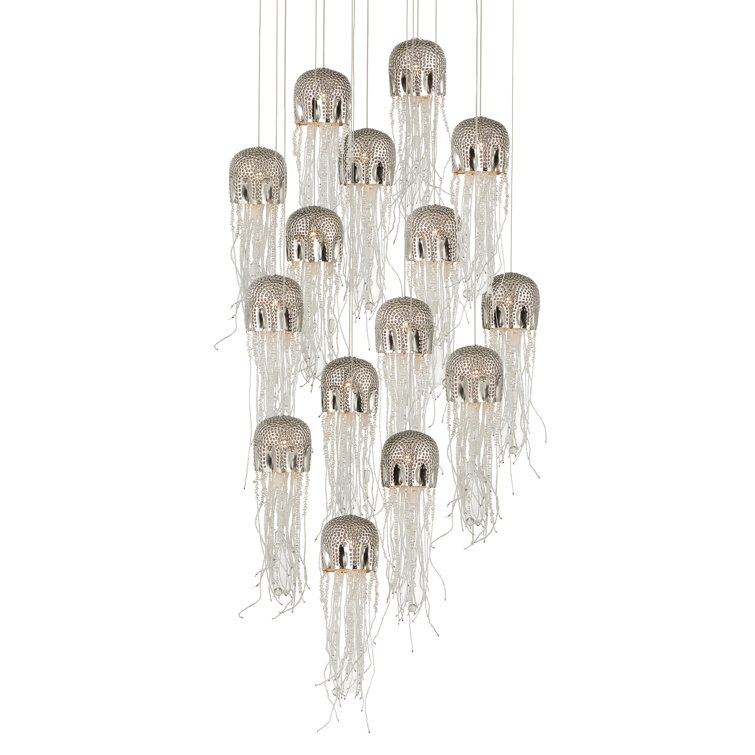 Medusa Nickel Silver 15-Light LED Glass Pendant