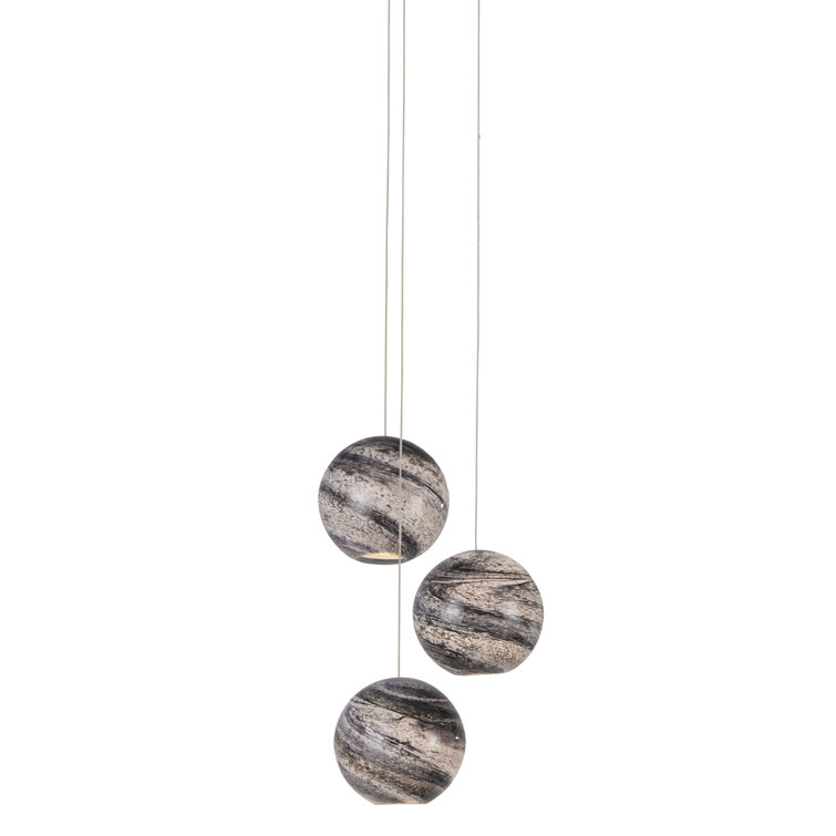 Palatino Mini 3-Light LED Glass Pendant with Blue Marble & Silver Finish
