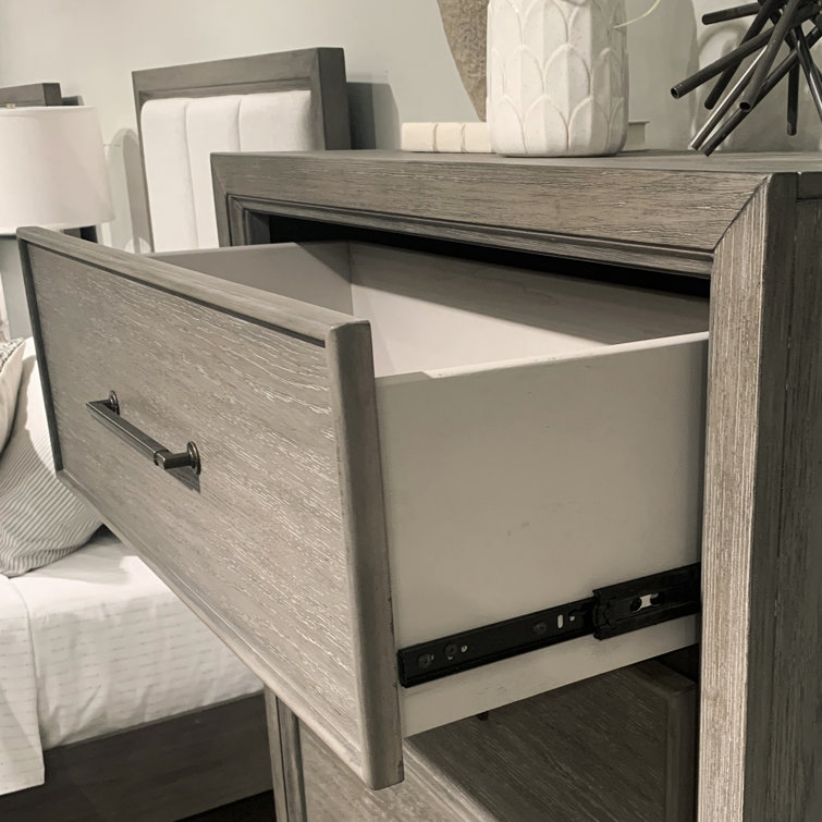 Ennesley Gray Wood 2-Drawer Nightstand with USB Charging Port