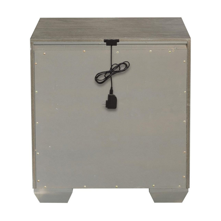 Ennesley Gray Wood 2-Drawer Nightstand with USB Charging Port