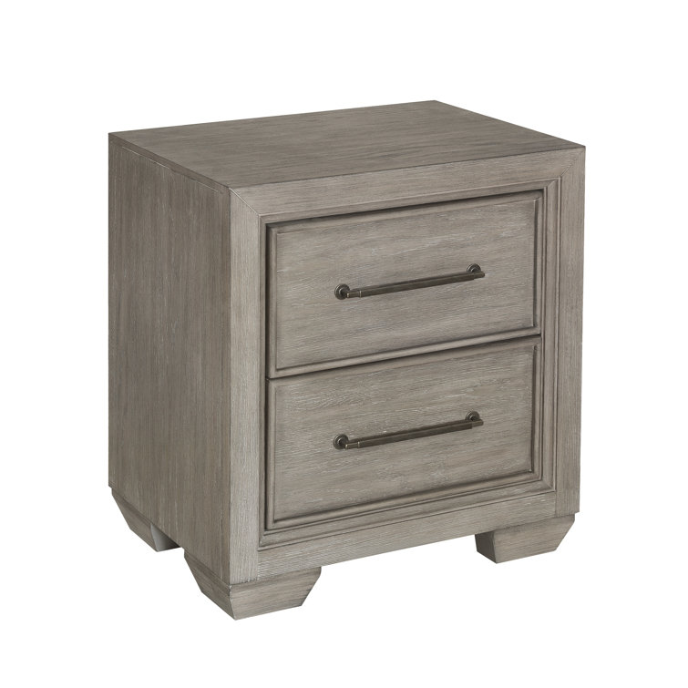 Ennesley Gray Wood 2-Drawer Nightstand with USB Charging Port