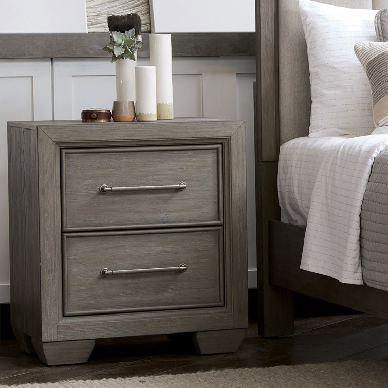 Ennesley Gray Wood 2-Drawer Nightstand with USB Charging Port