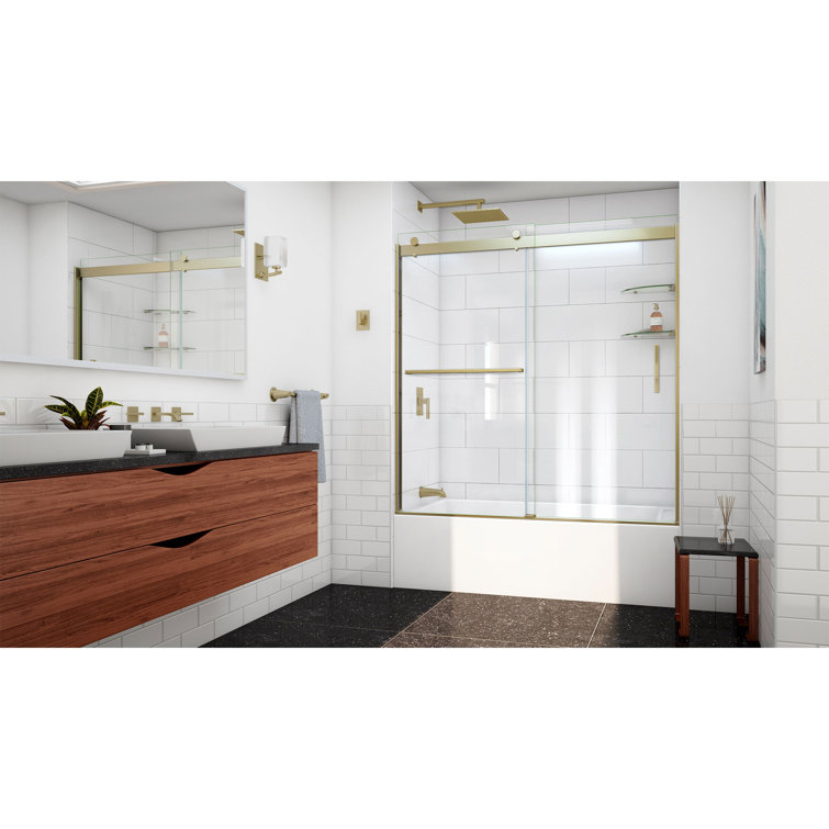 Sapphire-V Brushed Gold Clear Glass Sliding Tub Door