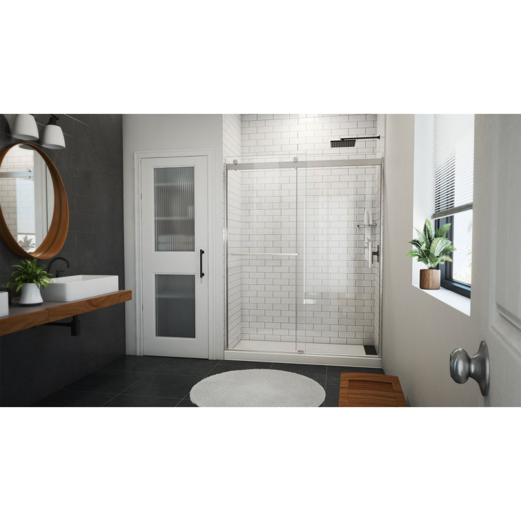 Sapphire-V 56-60 in. Brushed Nickel Clear Glass Sliding Shower Door