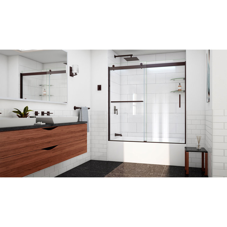 Sapphire-V Oil Rubbed Bronze and Clear Glass Semi-Frameless Tub Door